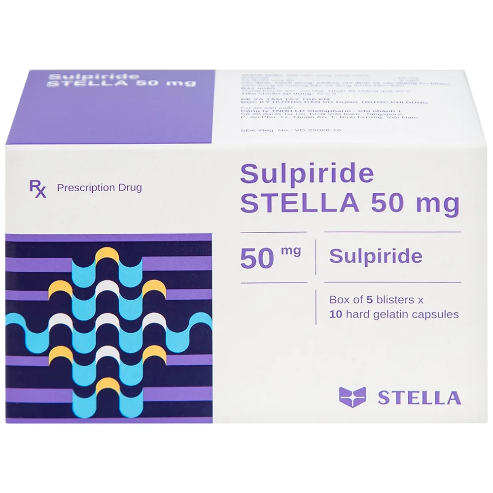 Hình ảnh Thuốc Sulpiride Stella 50mg điều trị chứng lo âu (5 vỉ x 10 viên)