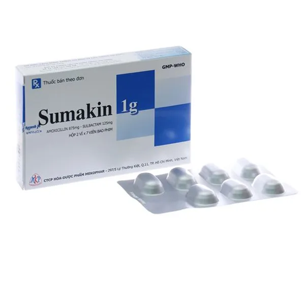 Hình ảnh Thuốc Sumakin 1g Mekophar điều trị nhiễm khuẩn (2 vỉ x 7 viên)