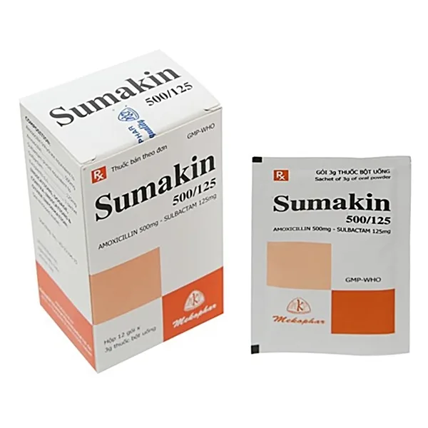 Hình ảnh Bột pha uống Sumakin 500/125 Mekophar điều trị viêm tai giữa, viêm xoang, viêm amidan (12 gói)