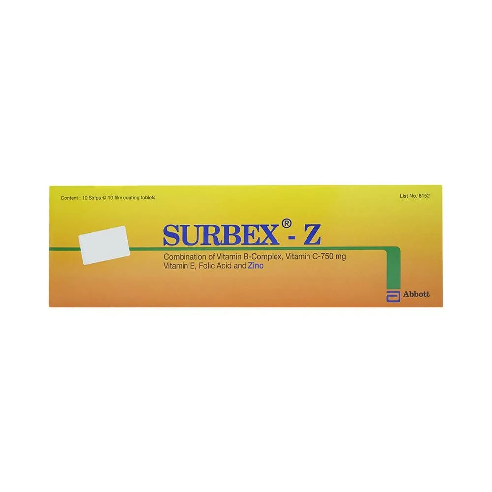 Hình ảnh Thuốc Surbex-Z Abbott điều trị chứng thiếu các vitamin nhóm B, vitamin C và kẽm (10 vỉ x 10 viên)