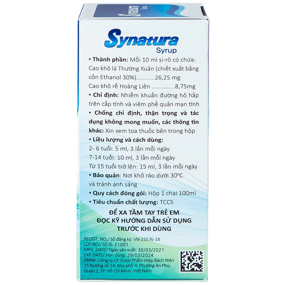 Hình ảnh Siro Synatura Ahngook điều trị nhiễm khuẩn hô hấp, viêm phế quản (100ml)