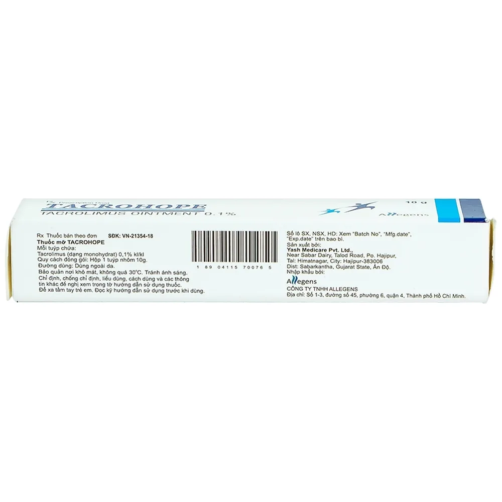 Hình ảnh Thuốc mỡ Tacrohope Tacrolimus Ointment 0.1% Allegen điều trị viêm da dị ứng (10g)