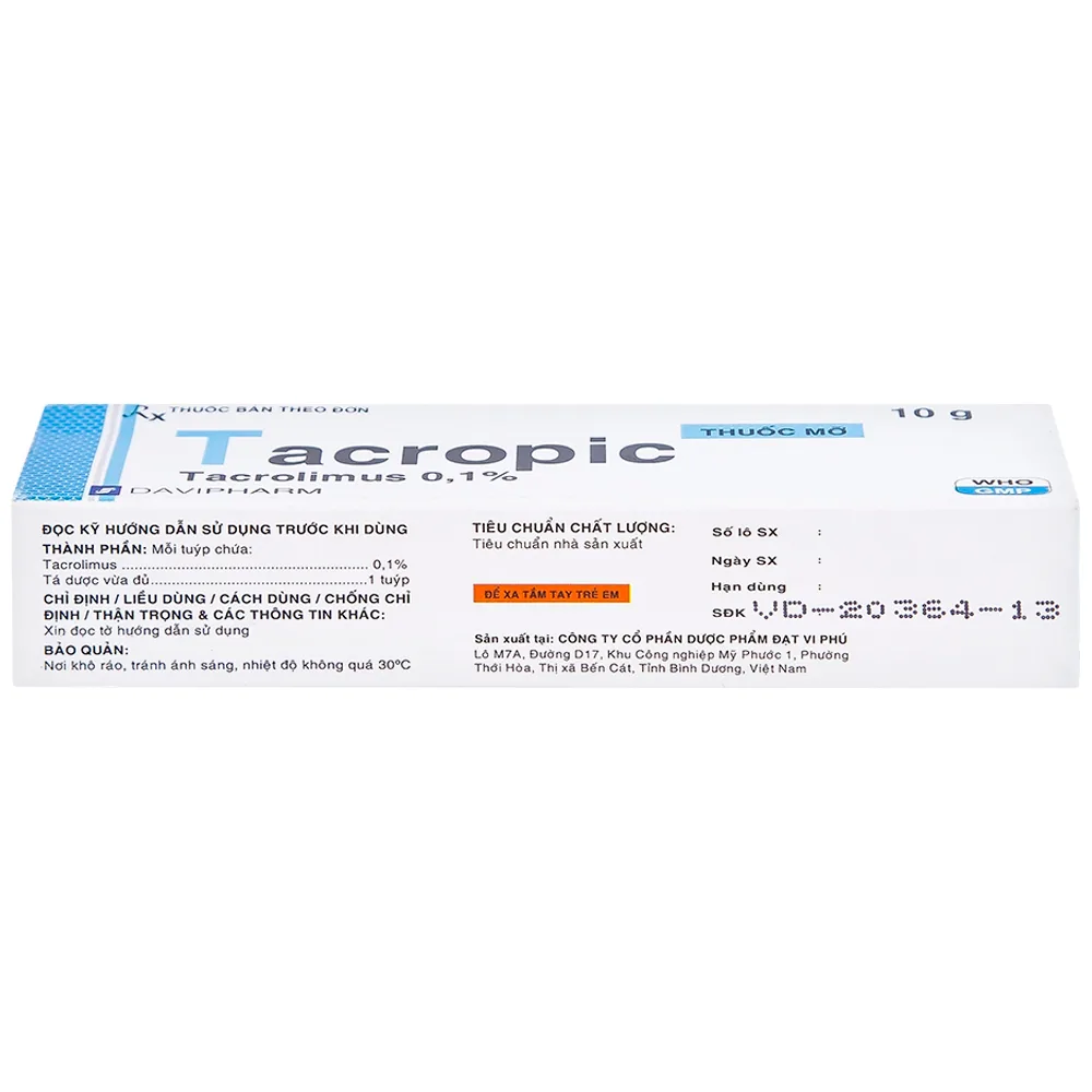 Hình ảnh Thuốc mỡ Tacropic Tacrolimus 0,1% Davipharm điều trị chàm thể tạng (10g)