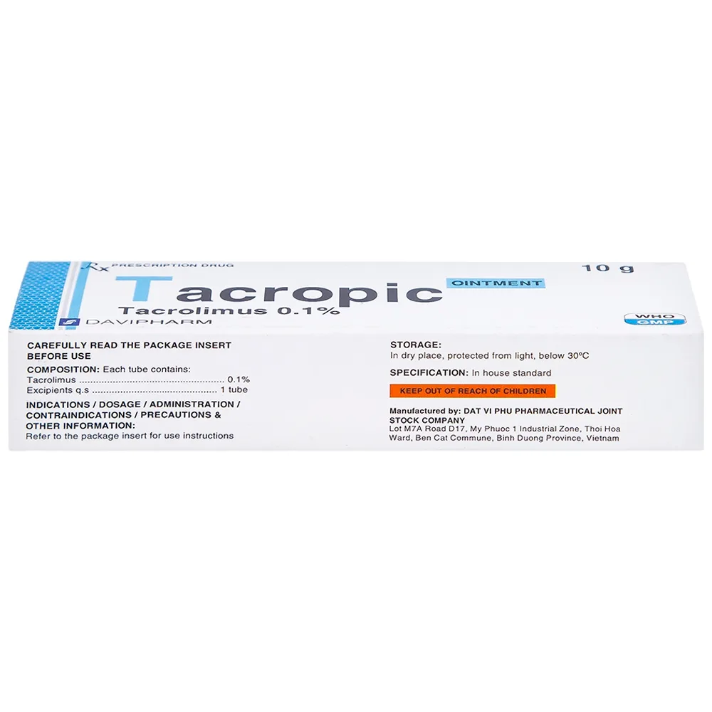 Hình ảnh Thuốc mỡ Tacropic Tacrolimus 0,1% Davipharm điều trị chàm thể tạng (10g)