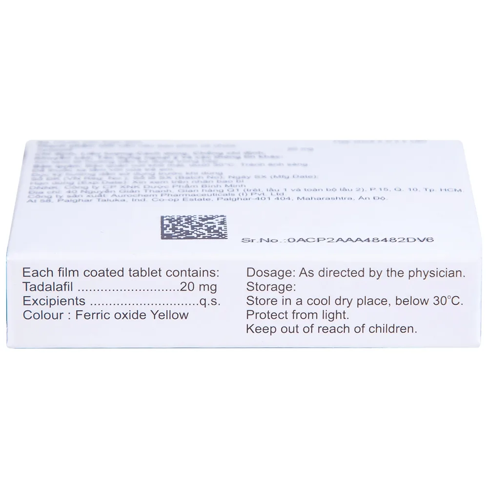 Hình ảnh Thuốc Tadachem-20 Aurochem điều trị rối loạn cương dương (2 vỉ x 2 viên)