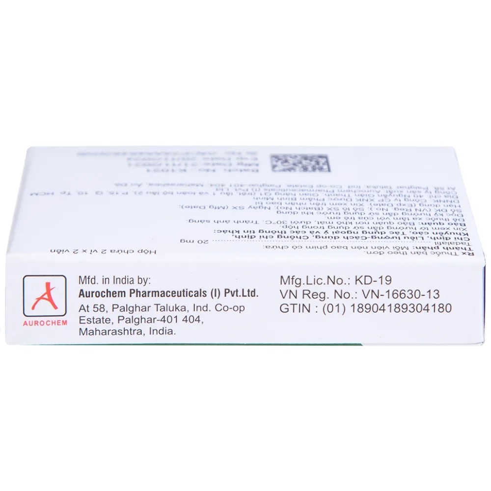 Hình ảnh Thuốc Tadachem-20 Aurochem điều trị rối loạn cương dương (2 vỉ x 2 viên)