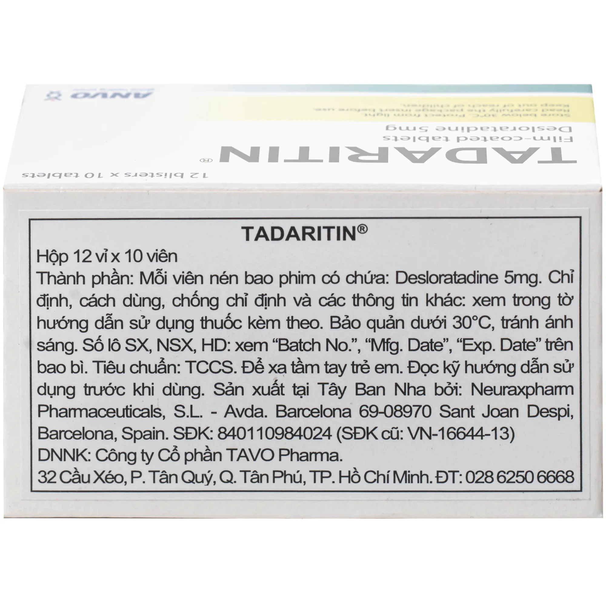 Hình ảnh Thuốc Tadaritin 5mg Anvo Giảm viêm mũi dị ứng, mày đay (12 vỉ x 10 viên)