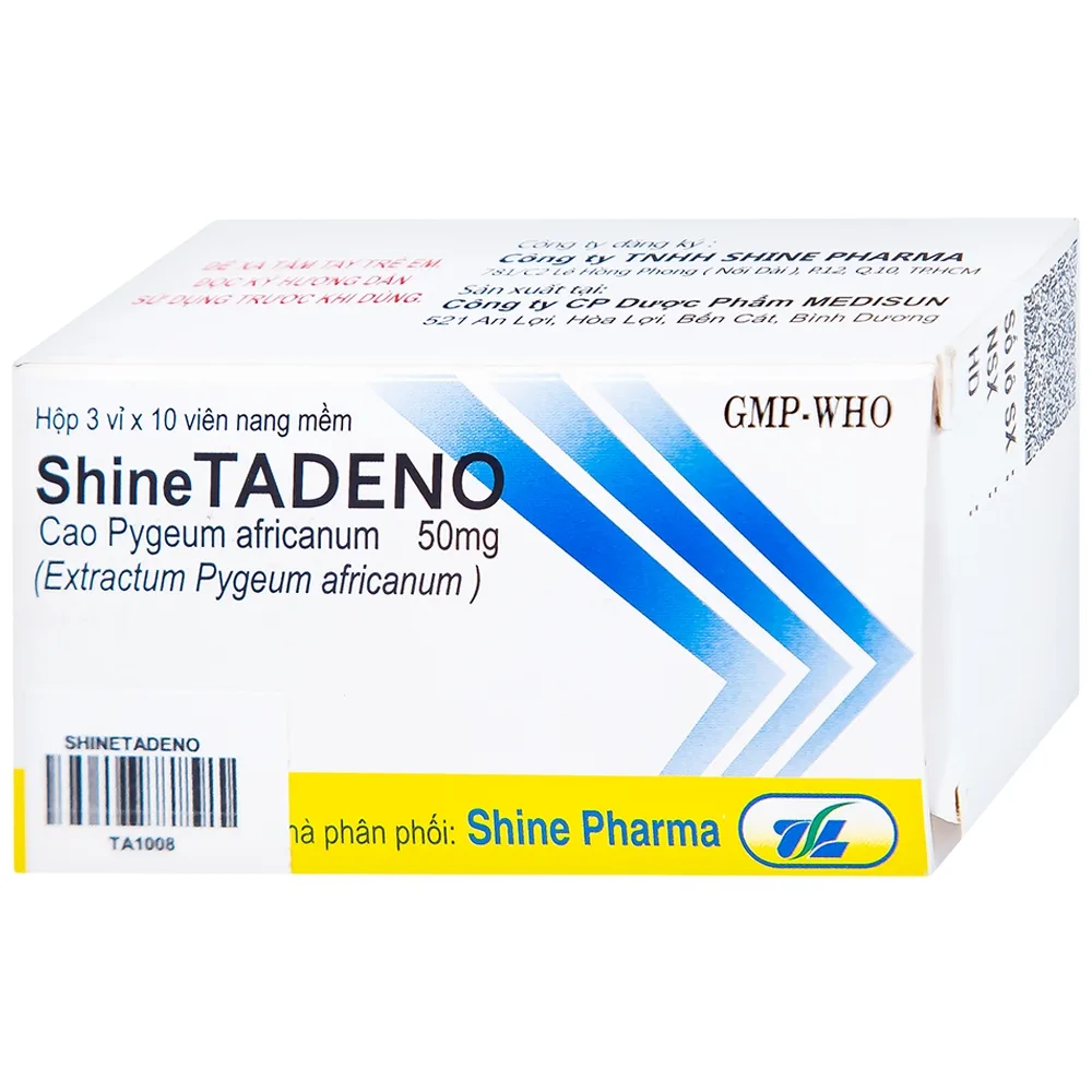 Hình ảnh Thuốc ShineTadeno 50mg Medisun phòng và hỗ trợ điều trị rối loạn đường tiểu (3 vỉ x 10 viên)