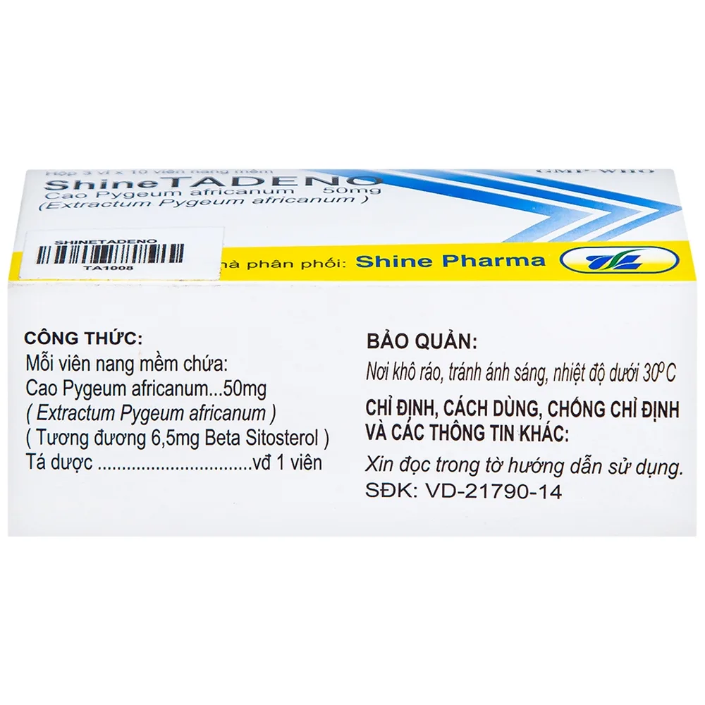 Hình ảnh Thuốc ShineTadeno 50mg Medisun phòng và hỗ trợ điều trị rối loạn đường tiểu (3 vỉ x 10 viên)