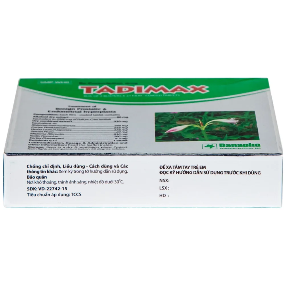 Hình ảnh Thuốc Tadimax Danapha điều trị phì đại lành tính tuyến tiền liệt và u xơ tử cung (2 vỉ x 21 viên)