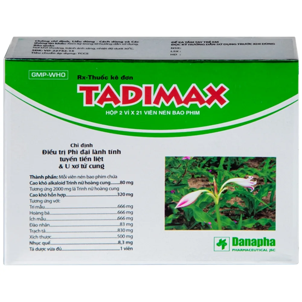 Hình ảnh Thuốc Tadimax Danapha điều trị phì đại lành tính tuyến tiền liệt và u xơ tử cung (2 vỉ x 21 viên)