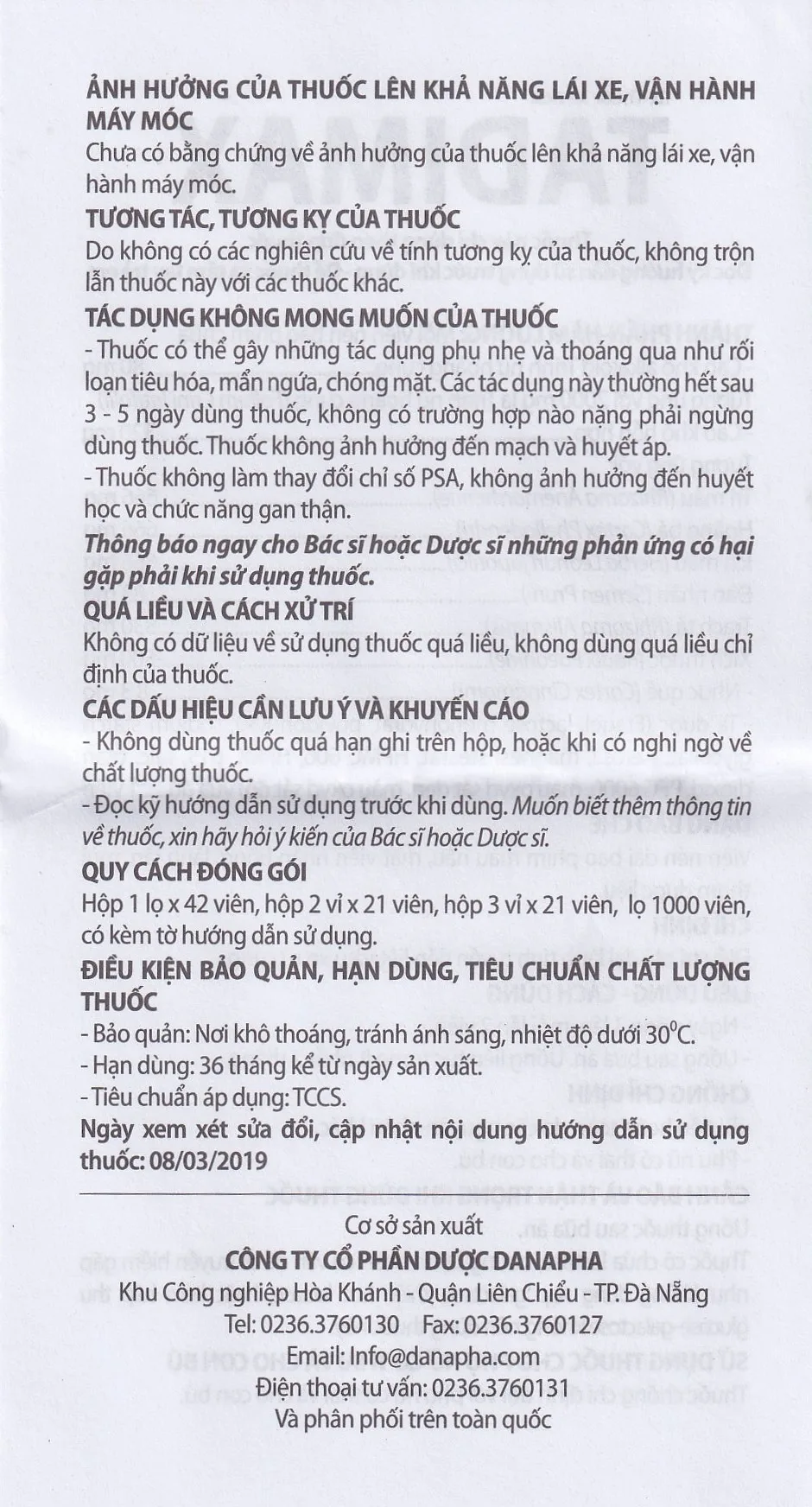 Hình ảnh Thuốc Tadimax Danapha điều trị phì đại lành tính tuyến tiền liệt và u xơ tử cung (2 vỉ x 21 viên)