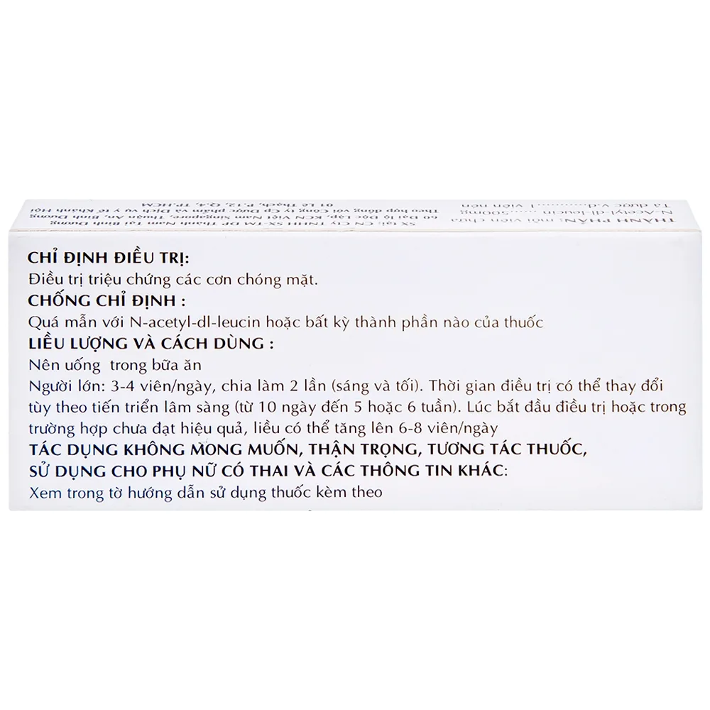 Hình ảnh Thuốc Taginyl 500mg Thành Nam điều trị triệu chứng cơn chóng mặt (2 vỉ x 10 viên)