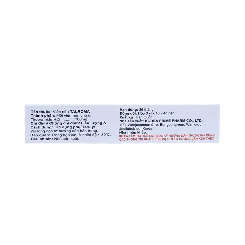 Hình ảnh Thuốc Talroma Korea Prime Pharma giảm đau do co thắt tiêu hóa (3 vỉ x 10 viên)
