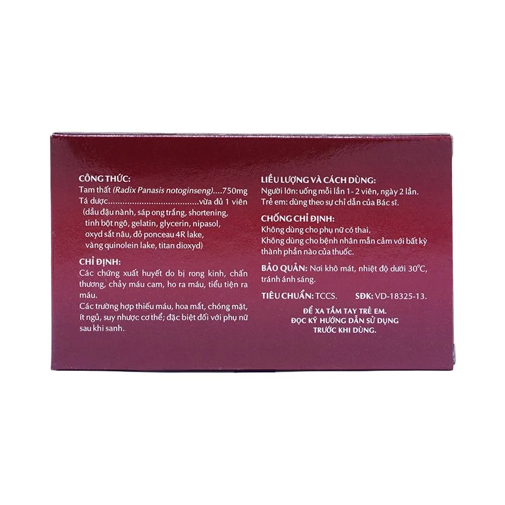 Hình ảnh Thuốc Tam Thất OPC điều trị các chứng xuất huyết (2 vỉ x 10 viên)