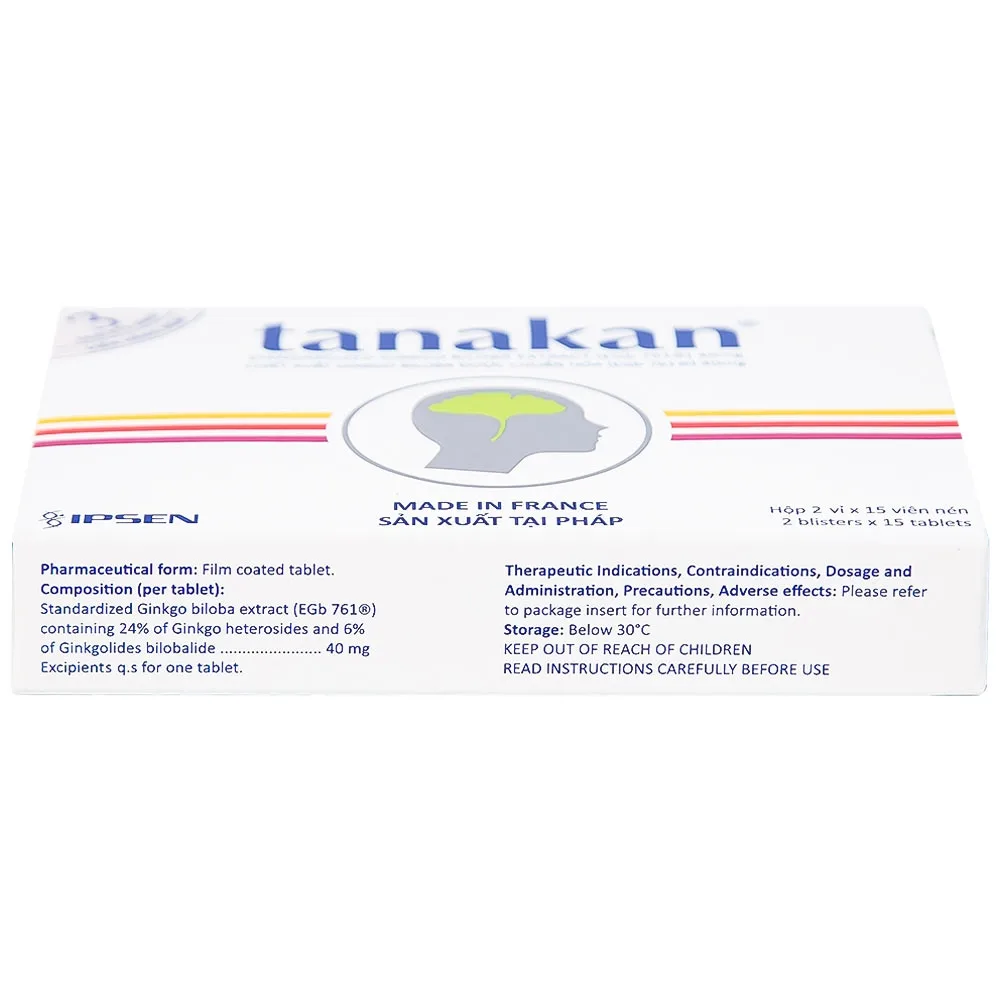 Hình ảnh Thuốc Tanakan Ipsen điều trị triệu chứng rối loạn nhận thức ở người lớn tuổi (2 vỉ x 15 viên)