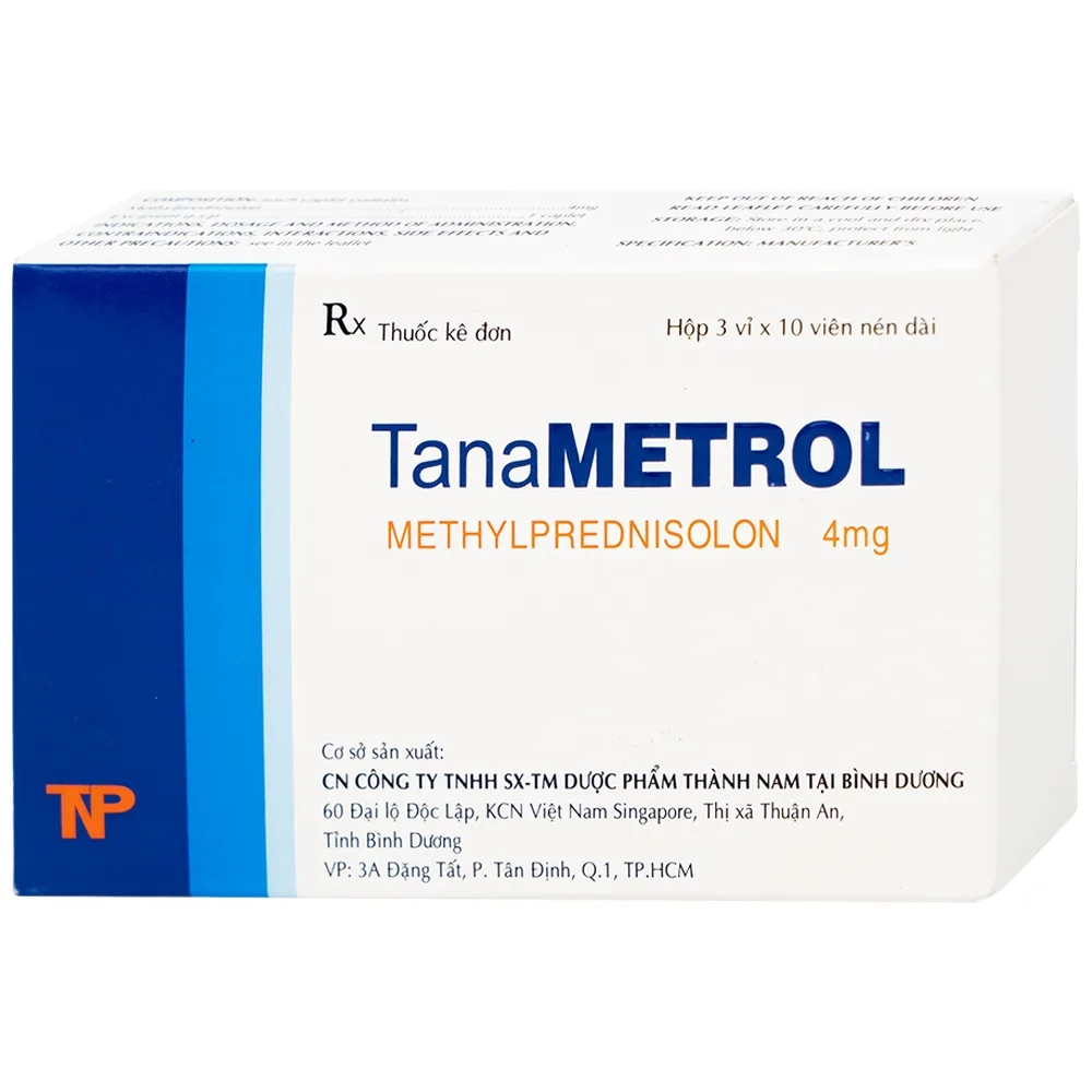 Hình ảnh Viên nén TanaMetrol 4mg Thành Nam chống viêm và điều trị viêm khớp dạng thấp, lupus ban đỏ (3 vỉ x 10 viên)