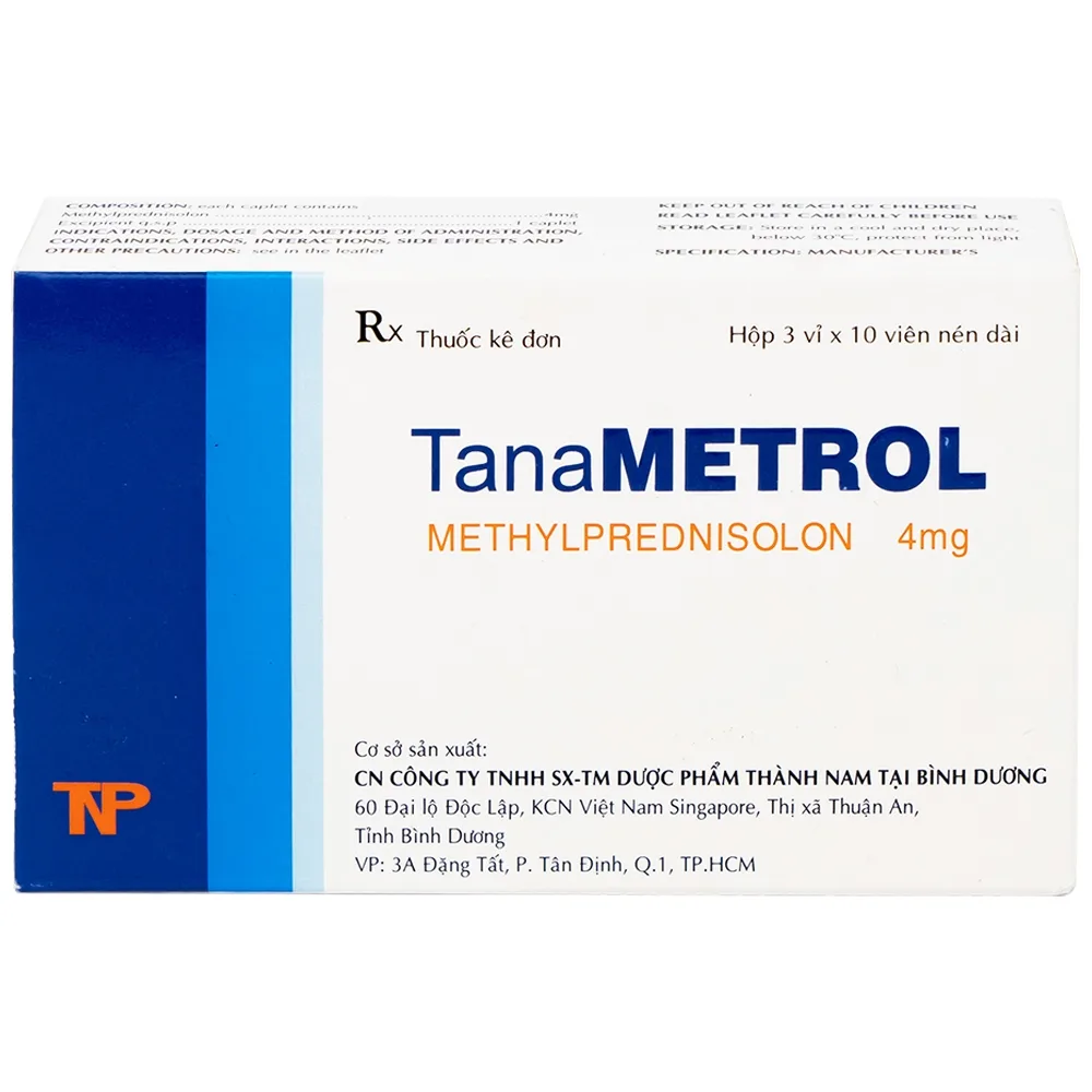 Hình ảnh Viên nén TanaMetrol 4mg Thành Nam chống viêm và điều trị viêm khớp dạng thấp, lupus ban đỏ (3 vỉ x 10 viên)