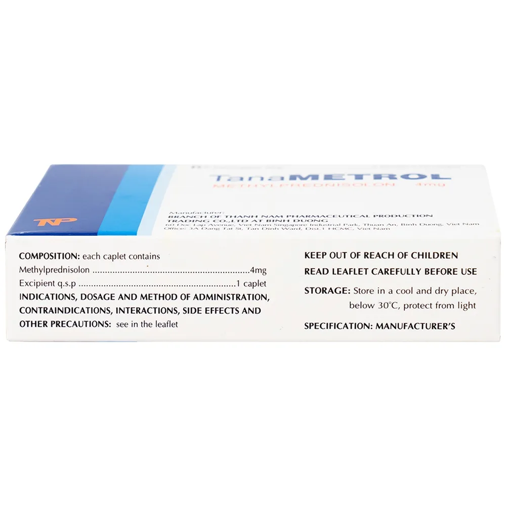 Hình ảnh Viên nén TanaMetrol 4mg Thành Nam chống viêm và điều trị viêm khớp dạng thấp, lupus ban đỏ (3 vỉ x 10 viên)