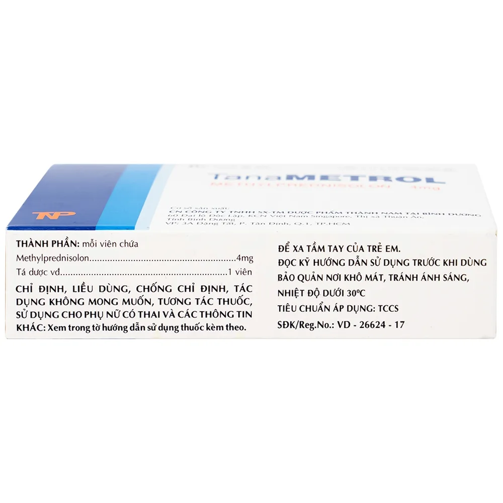 Hình ảnh Viên nén TanaMetrol 4mg Thành Nam chống viêm và điều trị viêm khớp dạng thấp, lupus ban đỏ (3 vỉ x 10 viên)