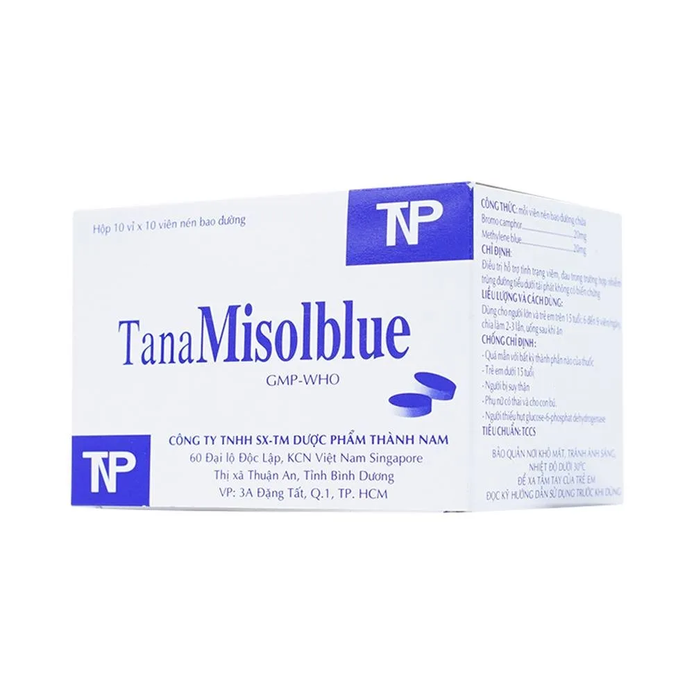 Hình ảnh Thuốc TanaMisolblue Thành Nam điều trị hỗ trợ viêm, đau trong nhiễm trùng đường tiểu (10 vỉ x 10 viên) 