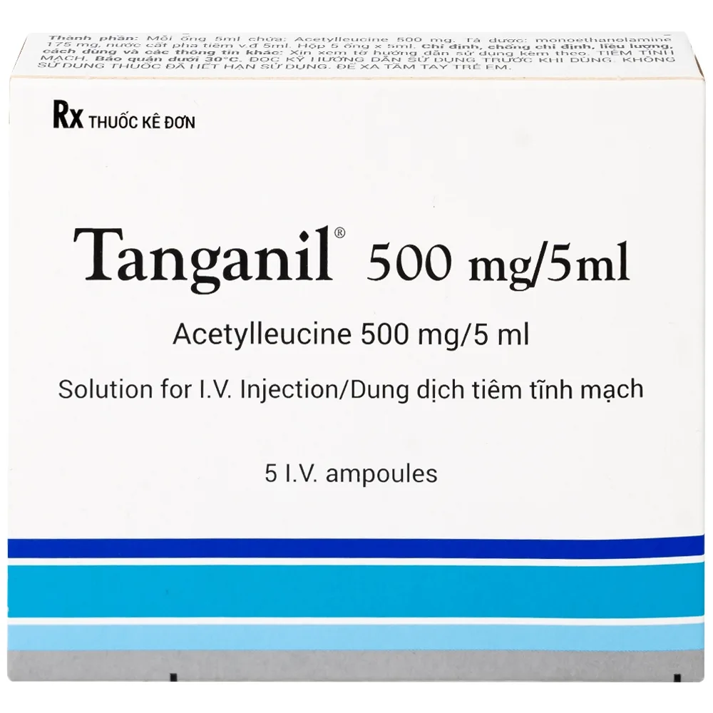 Hình ảnh Thuốc tiêm Tanganil 500mg/5ml Pierre Fabre điều trị triệu chứng các cơn chóng mặt (1 vỉ x 5 ống x 25ml) 