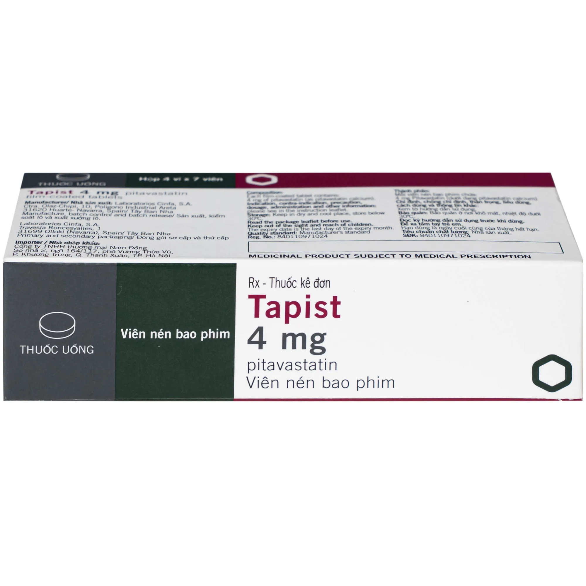 Hình ảnh Thuốc Tapist 4mg Laboratorios Cinfa điều trị mỡ máu cao và hạ Cholesterol (4 vỉ x 7 viên)