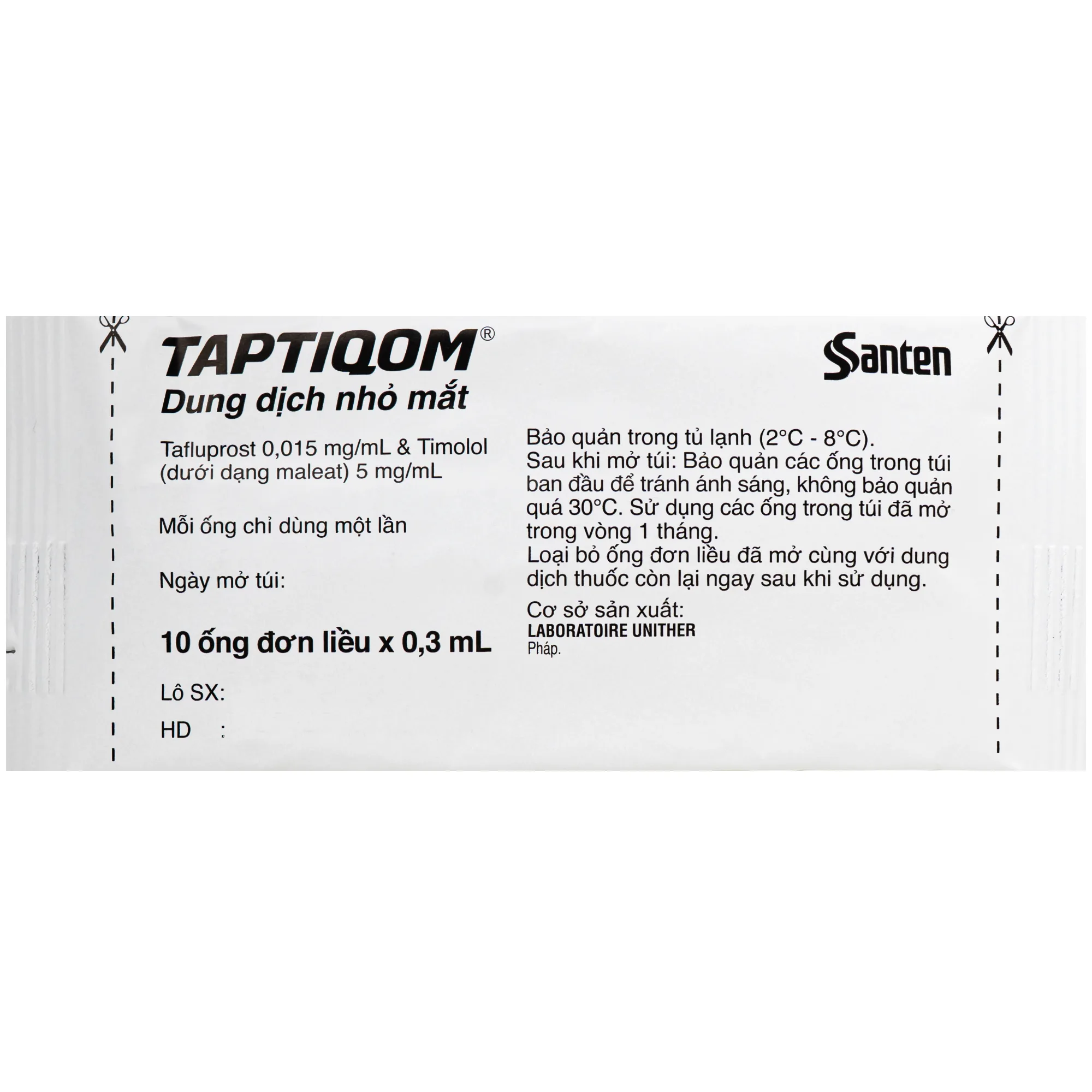 Hình ảnh Thuốc nhỏ mắt Taptiqom Santen điều trị tăng nhãn áp và Glaucom (3 vỉ x 10 ống x 0.3ml)
