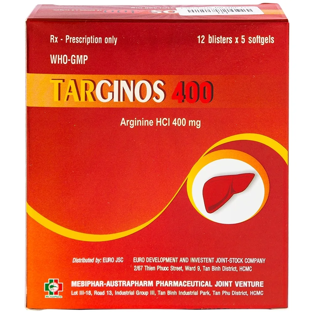 Hình ảnh Thuốc Targinos 400 Mebiphar điều trị duy trì tăng amoniac máu (12 vỉ x 5 viên)