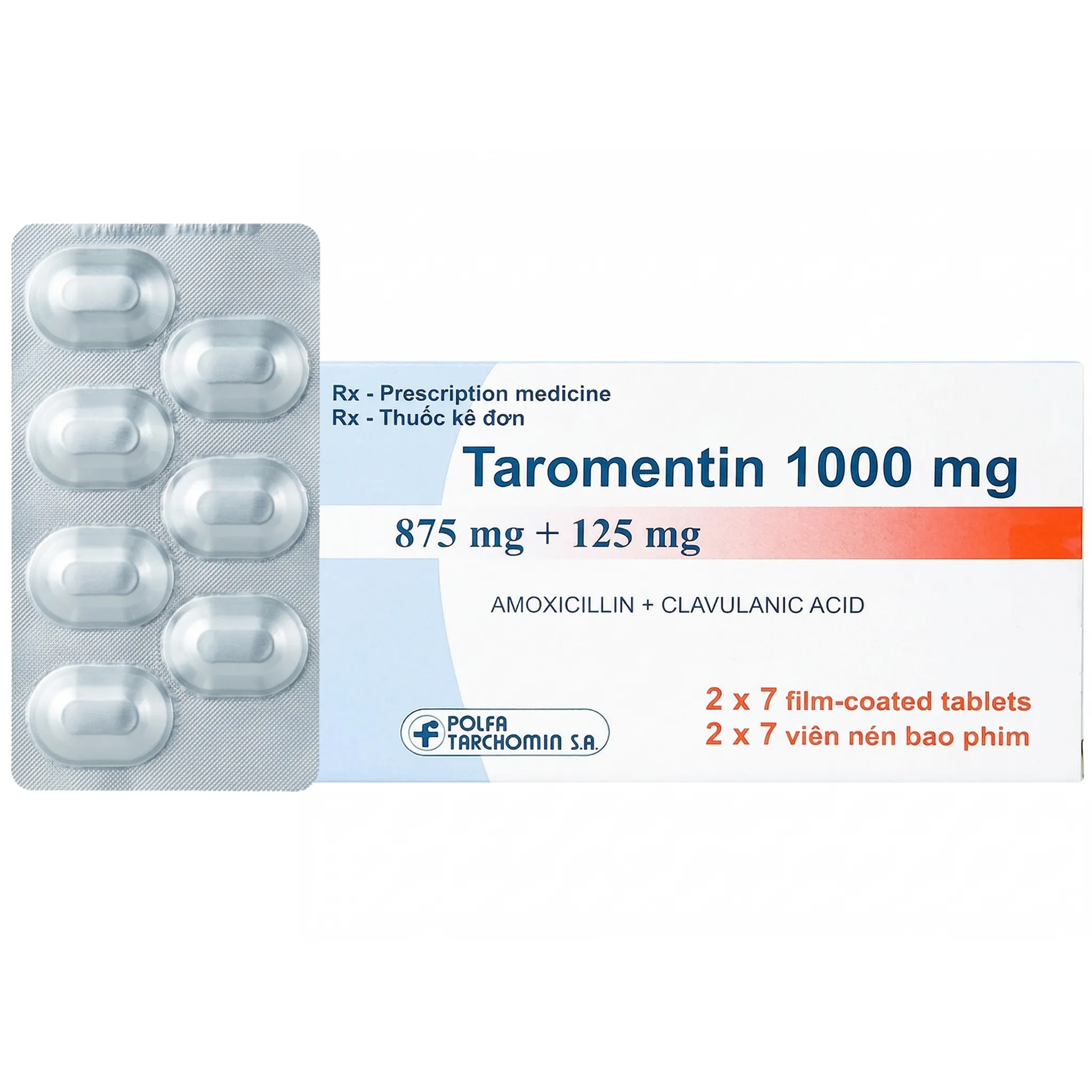 Hình ảnh Thuốc Taromentin 1000mg Polfarmex điều trị viêm xoang cạnh mũi (2 vỉ x 7 viên)