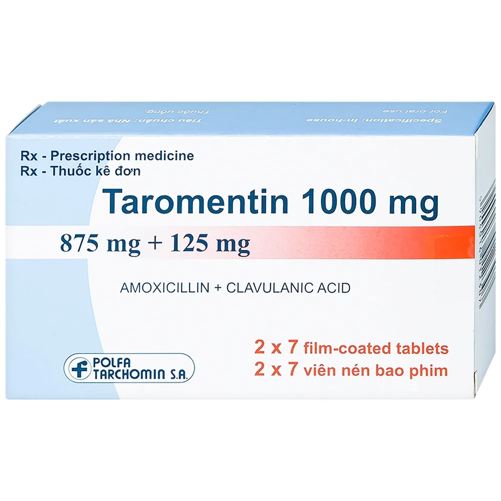 Hình ảnh Thuốc Taromentin 1000mg Polfarmex điều trị viêm xoang cạnh mũi (2 vỉ x 7 viên)