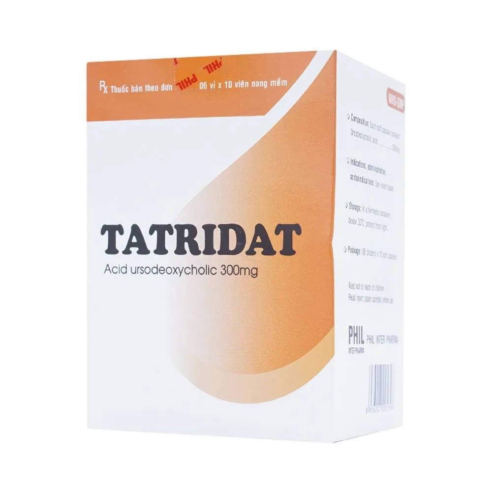 Hình ảnh Thuốc Tatridat 300mg Phil dùng làm tan sỏi mật giàu Cholesterol, điều trị xơ gan (6 vỉ x 10 viên)