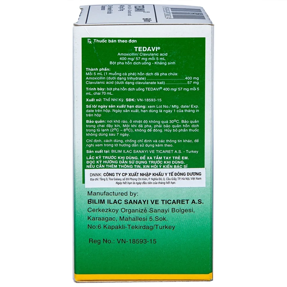 Hình ảnh Bột pha uống Tedavi 400mg/57mg điều trị nhiễm khuẩn, viêm xoang, viêm tai giữa (70ml)