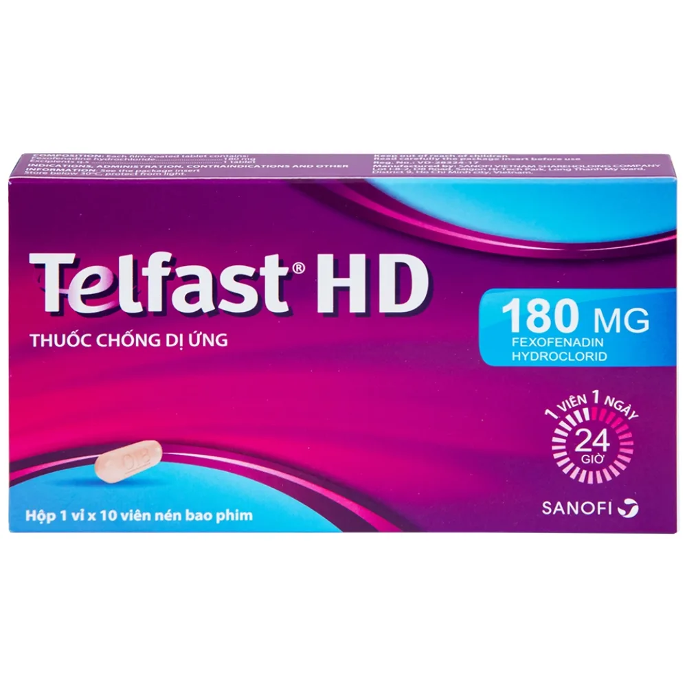 Hình ảnh Thuốc Telfast HD 180mg Sanofi điều trị viêm mũi dị ứng, mày đay (1 vỉ x 10 viên)