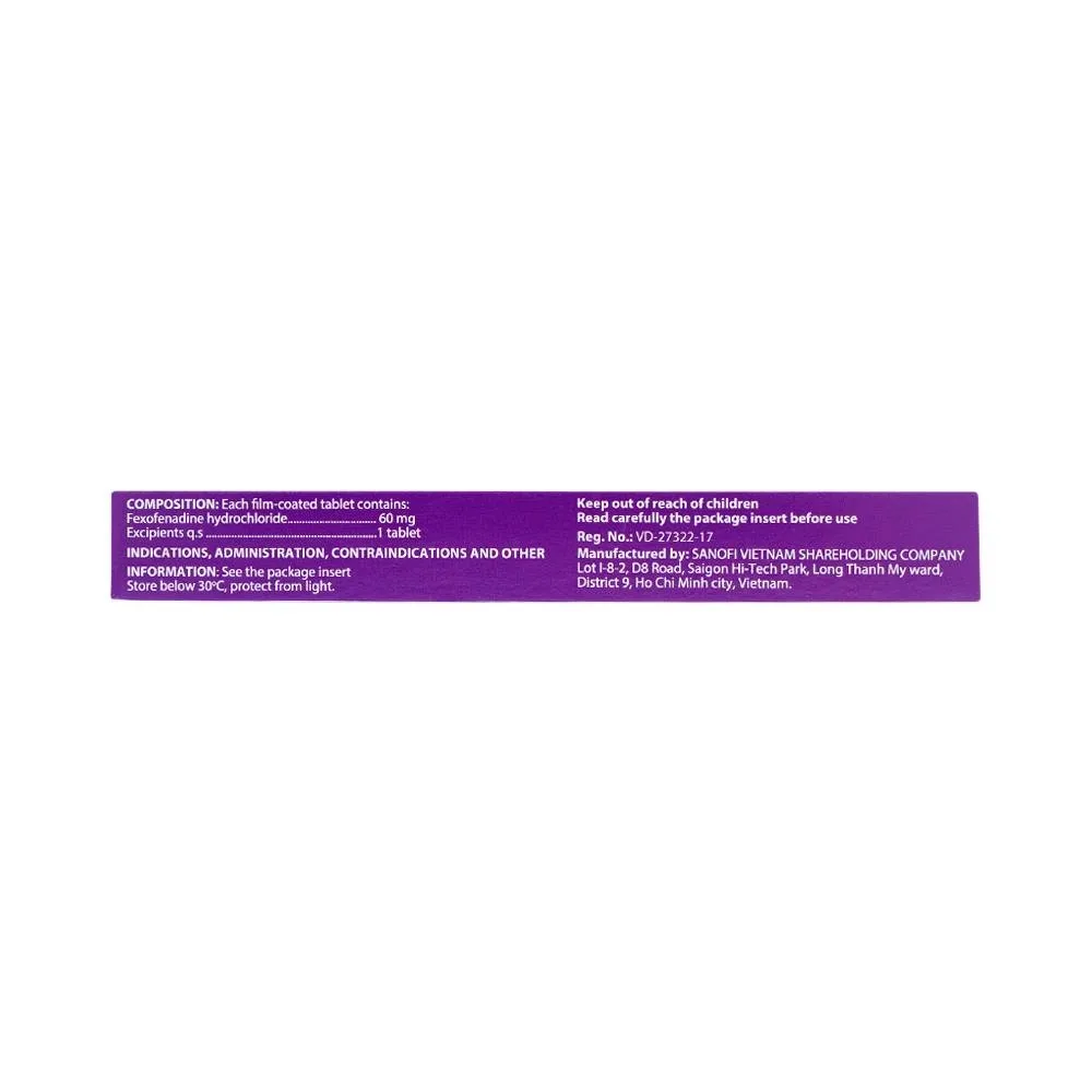 Hình ảnh Thuốc Telfast BD 60mg Sanofi điều trị viêm mũi dị ứng, mày đay (1 vỉ x 10 viên)