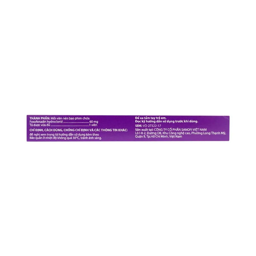 Hình ảnh Thuốc Telfast BD 60mg Sanofi điều trị viêm mũi dị ứng, mày đay (1 vỉ x 10 viên)