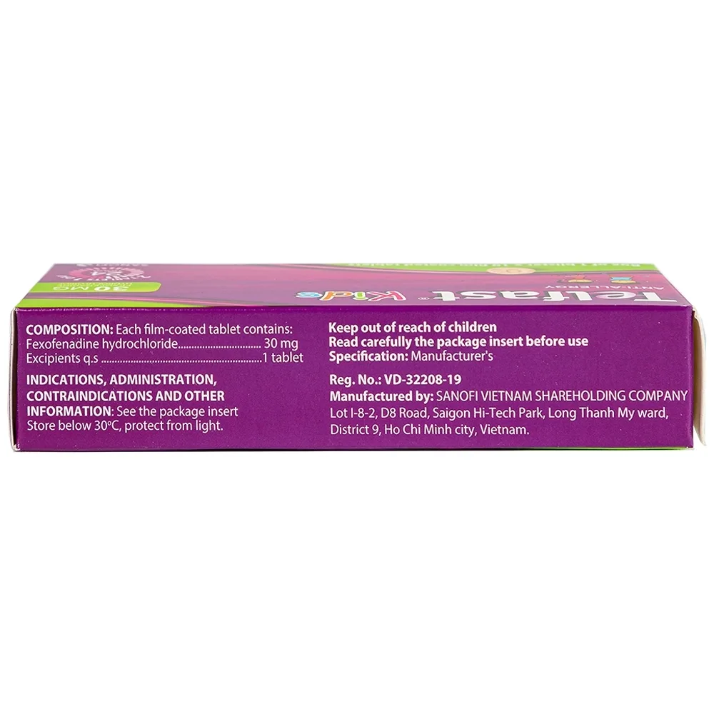 Hình ảnh Thuốc Telfast Kids 30mg Sanofi điều trị viêm mũi dị ứng, mày đay cho trẻ em (1 vỉ x 10 viên)