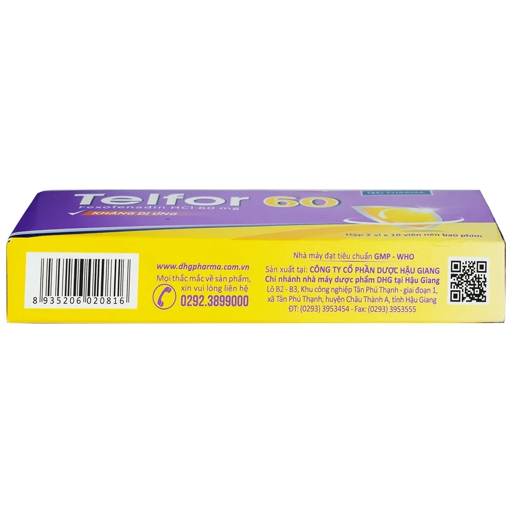 Hình ảnh Thuốc Telfor 60 DHG điều trị các triệu chứng viêm mũi dị ứng (2 vỉ x 10 viên)