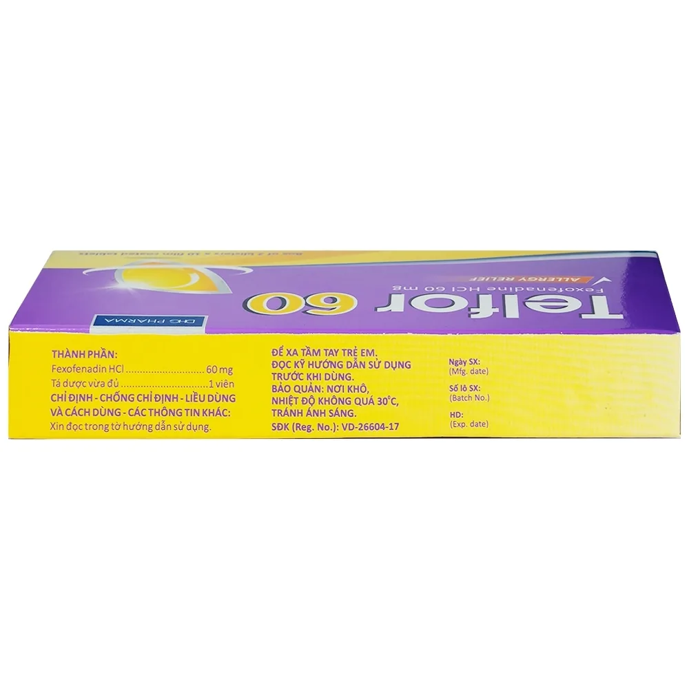 Hình ảnh Thuốc Telfor 60 DHG điều trị các triệu chứng viêm mũi dị ứng (2 vỉ x 10 viên)