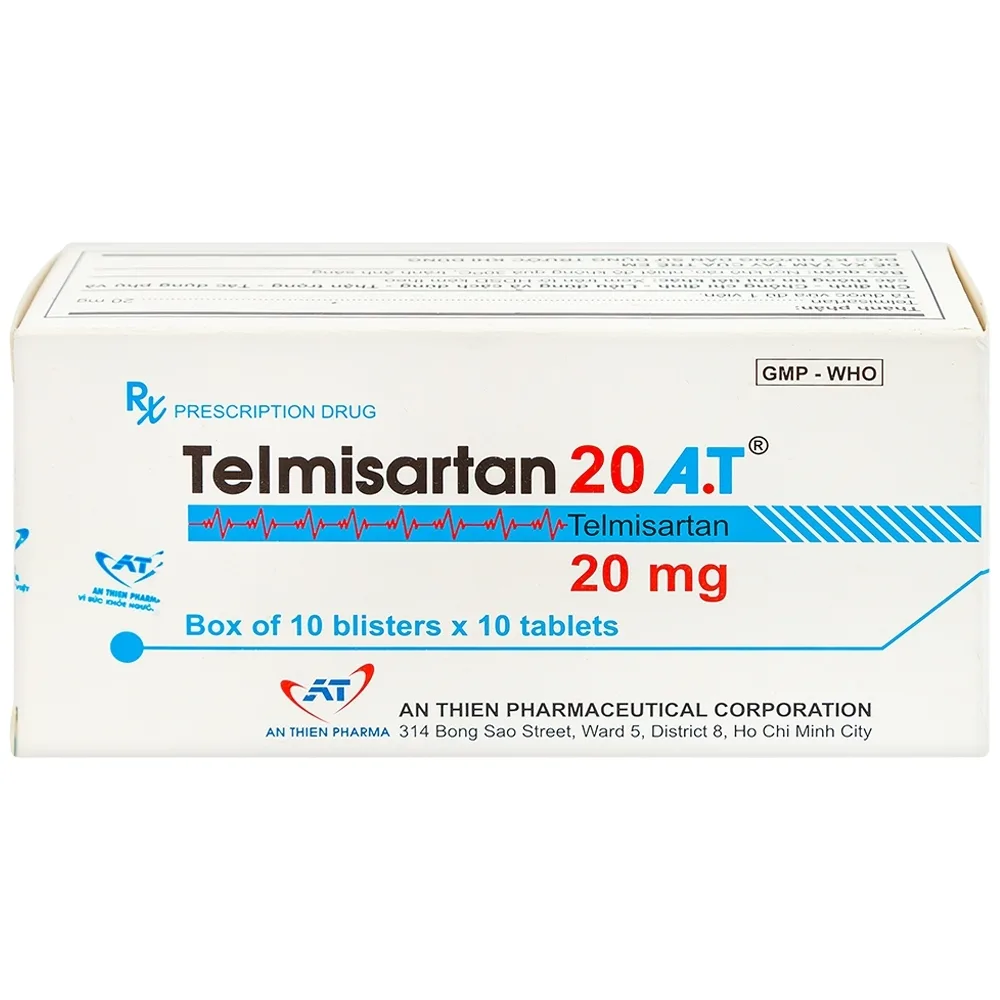Hình ảnh Thuốc Telmisartan 20 A.T điều trị tăng huyết áp (10 vỉ x 10 viên)