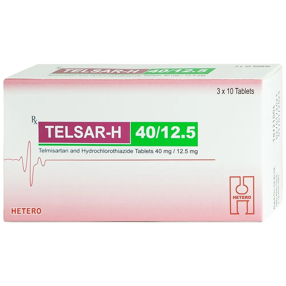 Hình ảnh Thuốc Telsar-H 40/12.5 Hetero điều trị tăng huyết áp (3 vỉ x 10 viên)
