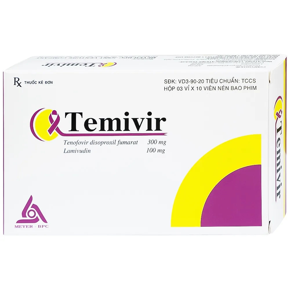 Hình ảnh Thuốc Temivir Meyer - BPC hỗ trợ điều trị nhiễm HIV-I hoặc điều trị viêm gan B mạn tính (3 vỉ x 10 viên)