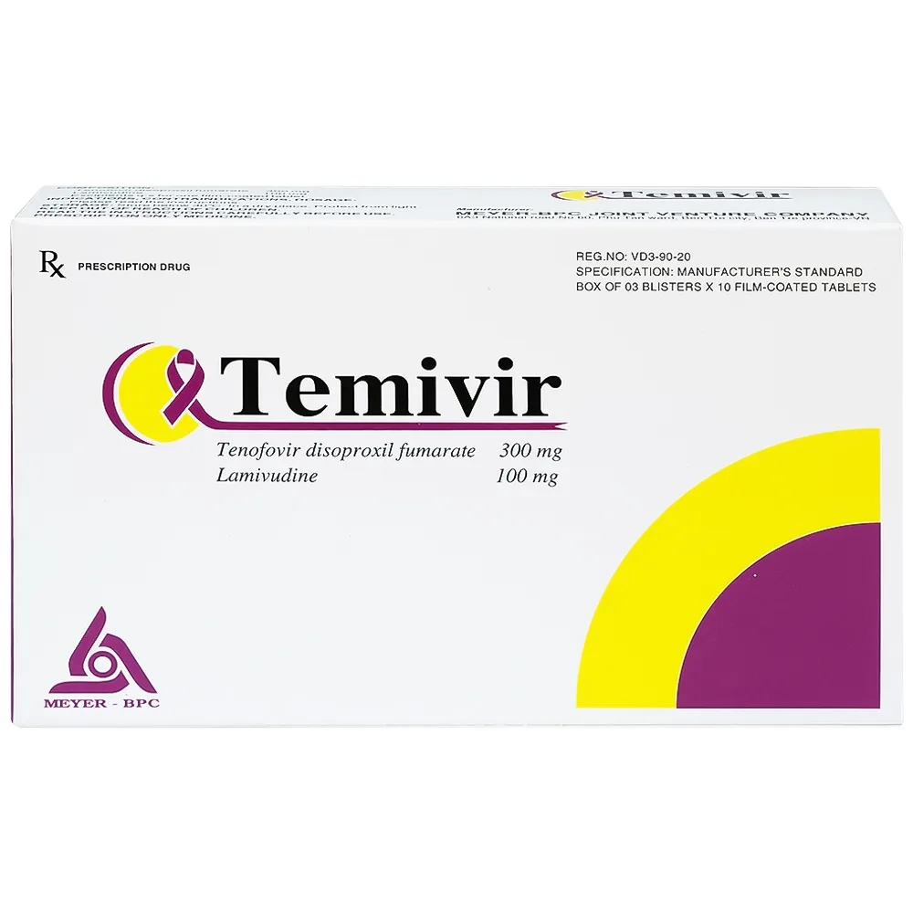 Hình ảnh Thuốc Temivir Meyer - BPC hỗ trợ điều trị nhiễm HIV-I hoặc điều trị viêm gan B mạn tính (3 vỉ x 10 viên)