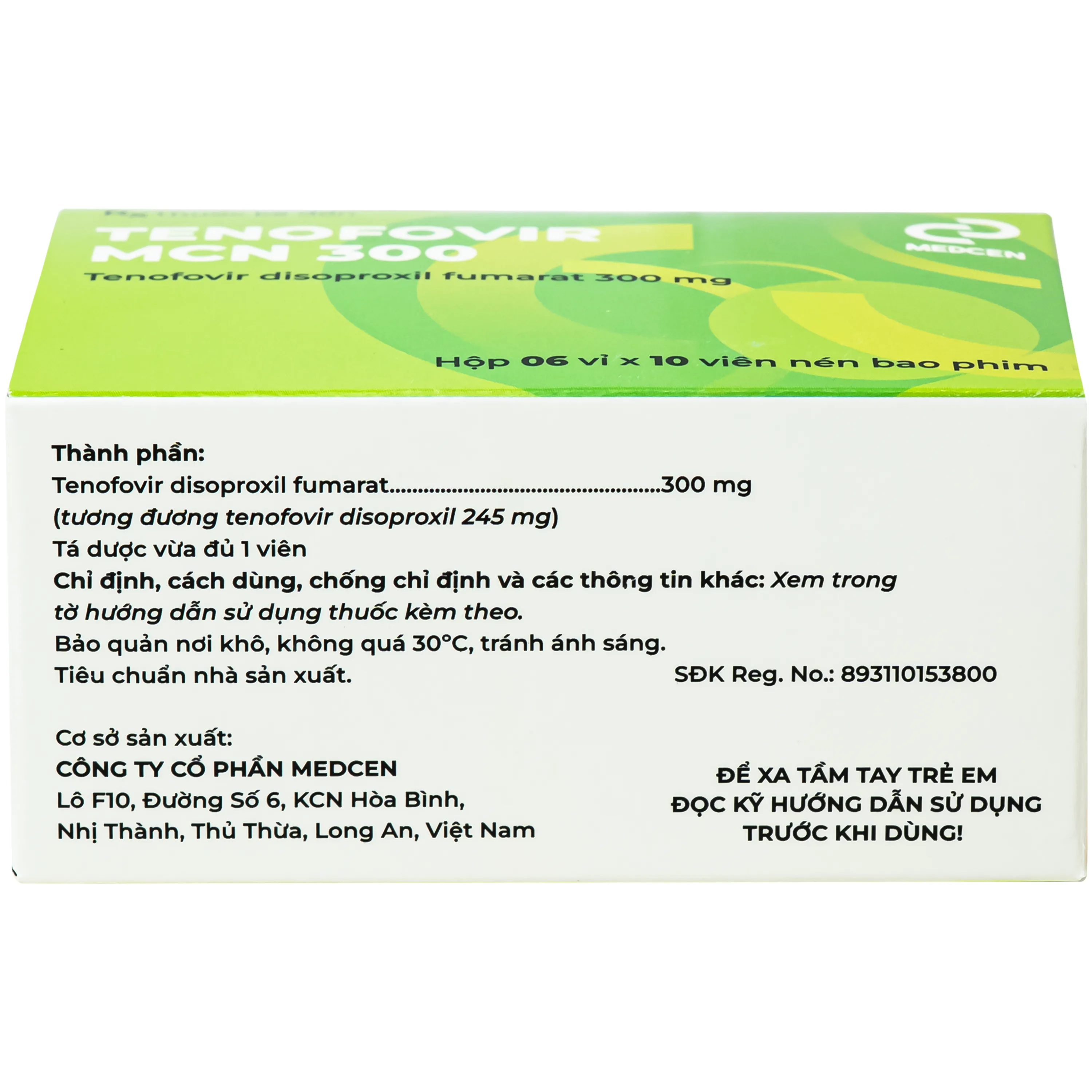 Hình ảnh Thuốc Tenofovir MCN 300mg Medcen điều trị nhiễm HIV-1 ở người lớn (6 vỉ x 10 viên)