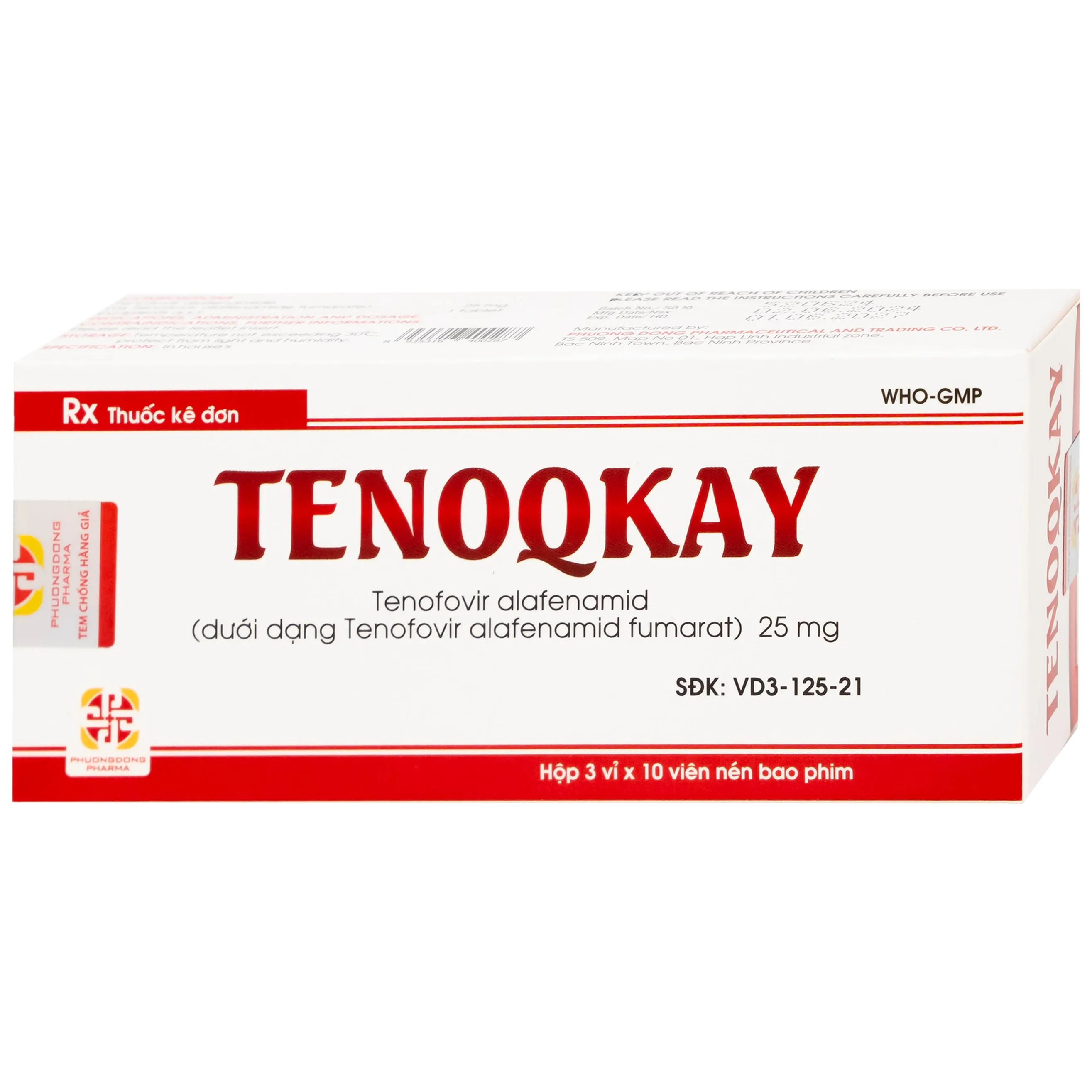 Hình ảnh Thuốc Tenoqkay 25mg Phương Đông điều trị bệnh viêm gan siêu vi B mạn tính (3 vỉ x 10 viên)