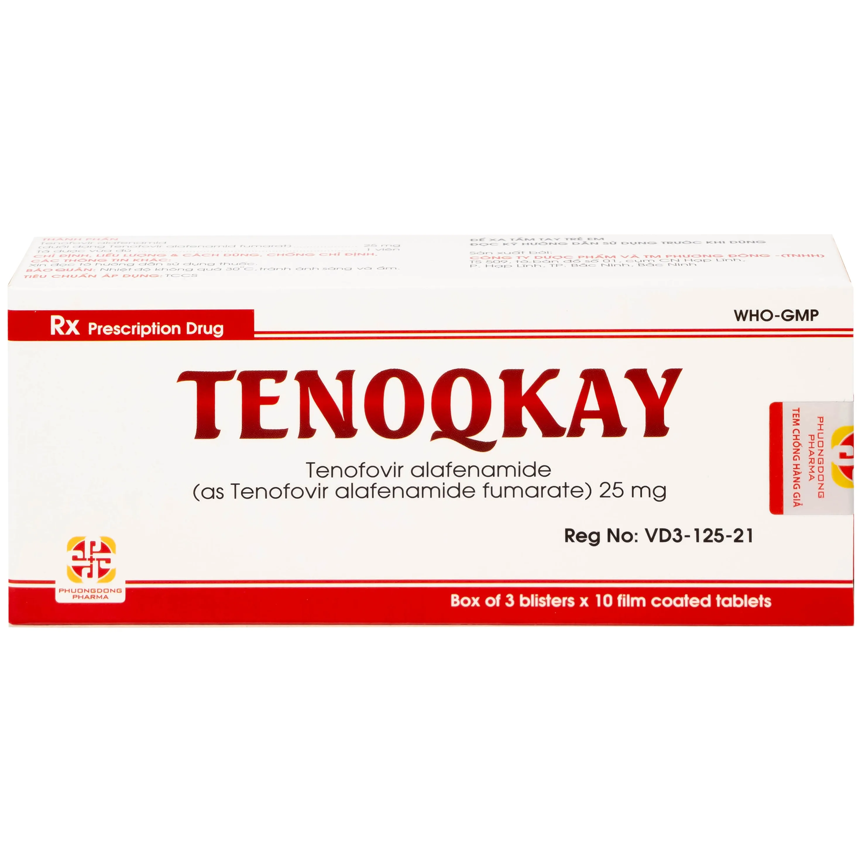 Hình ảnh Thuốc Tenoqkay 25mg Phương Đông điều trị bệnh viêm gan siêu vi B mạn tính (3 vỉ x 10 viên)