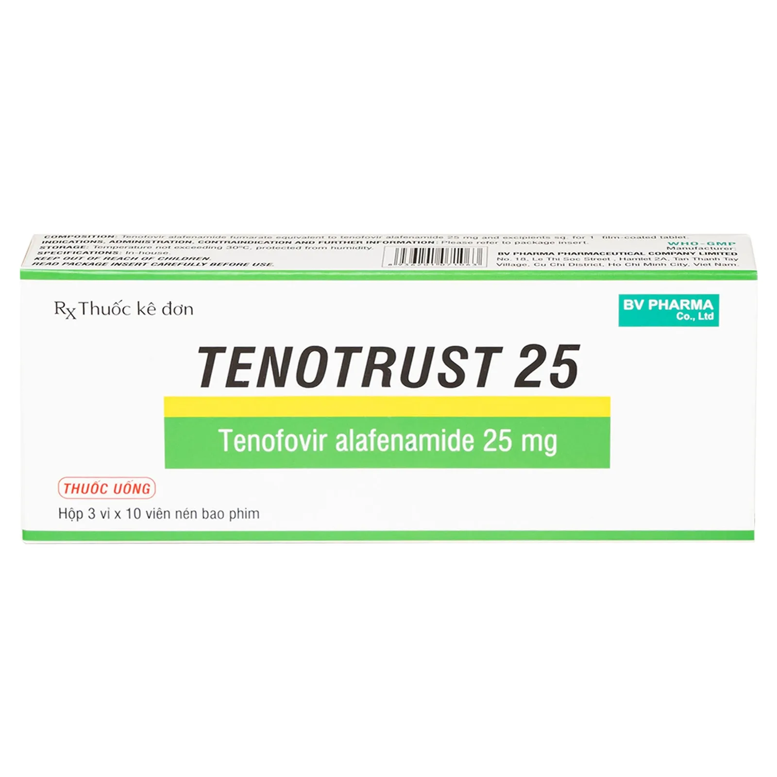 Hình ảnh Thuốc Tenotrust 25 BV Pharma điều trị viêm gan B mãn tính ở người lớn và trẻ em (3 vỉ x 10 viên)