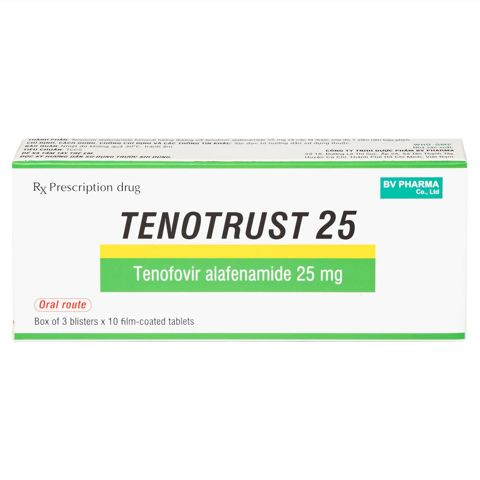 Hình ảnh Thuốc Tenotrust 25 BV Pharma điều trị viêm gan B mãn tính ở người lớn và trẻ em (3 vỉ x 10 viên)