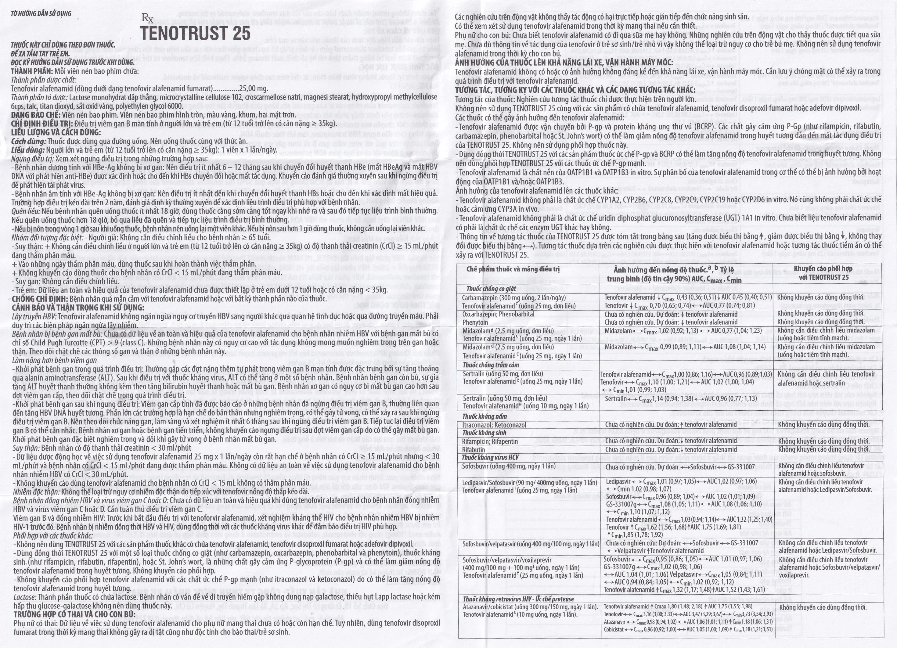 Hình ảnh Thuốc Tenotrust 25 BV Pharma điều trị viêm gan B mãn tính ở người lớn và trẻ em (3 vỉ x 10 viên)