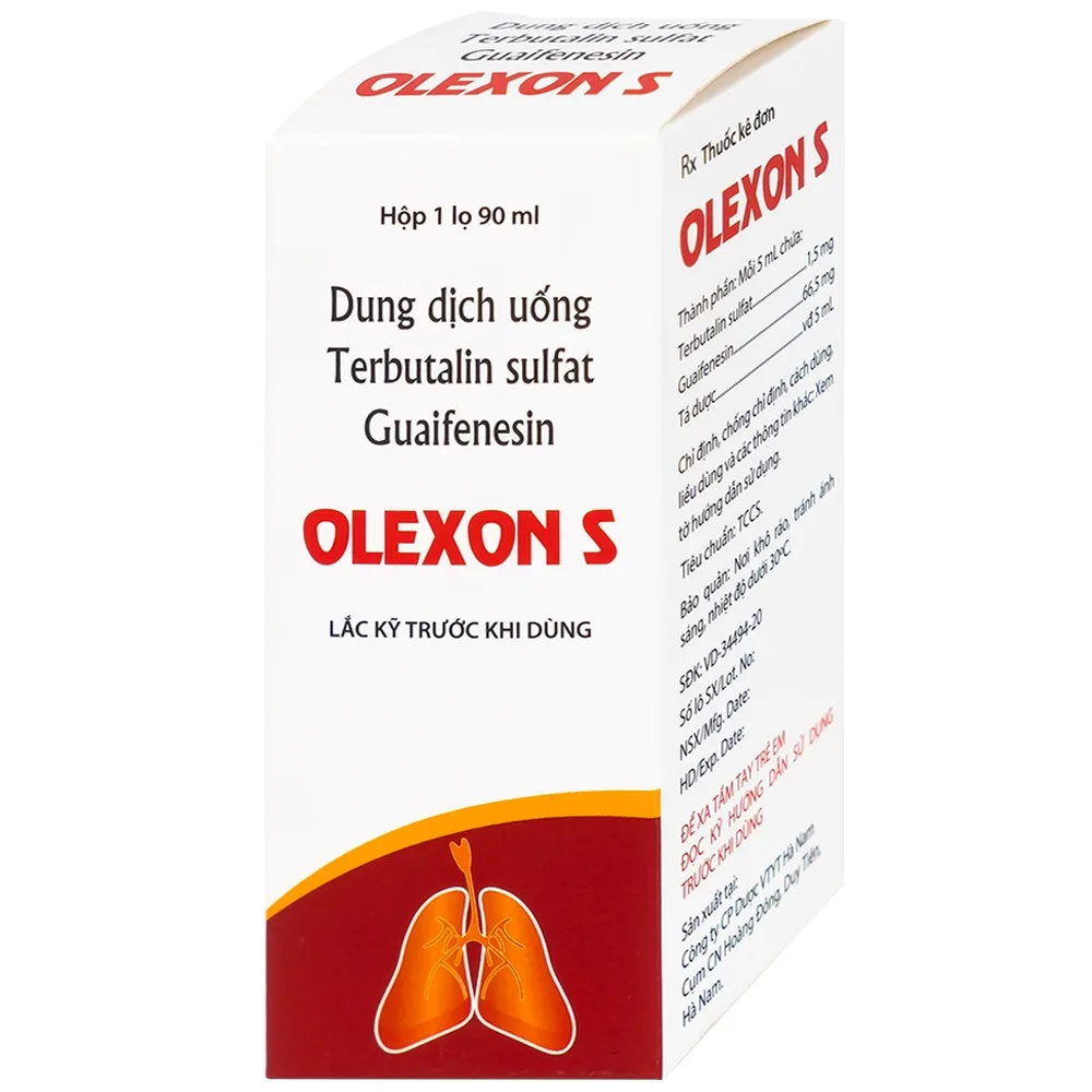 Hình ảnh Dung dịch uống Terbutalin sulfat Guaifenesin OLEXON S Hà Nam điều trị ho có đờm, ho do hen phế quản (90ml)